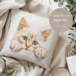 Patrón de punto de cruz con lindo gato rojo / Diseños de bordado PDF / Diseños de punto de cruz de gatos modernos / Patrón de punto de cruz digital / 156