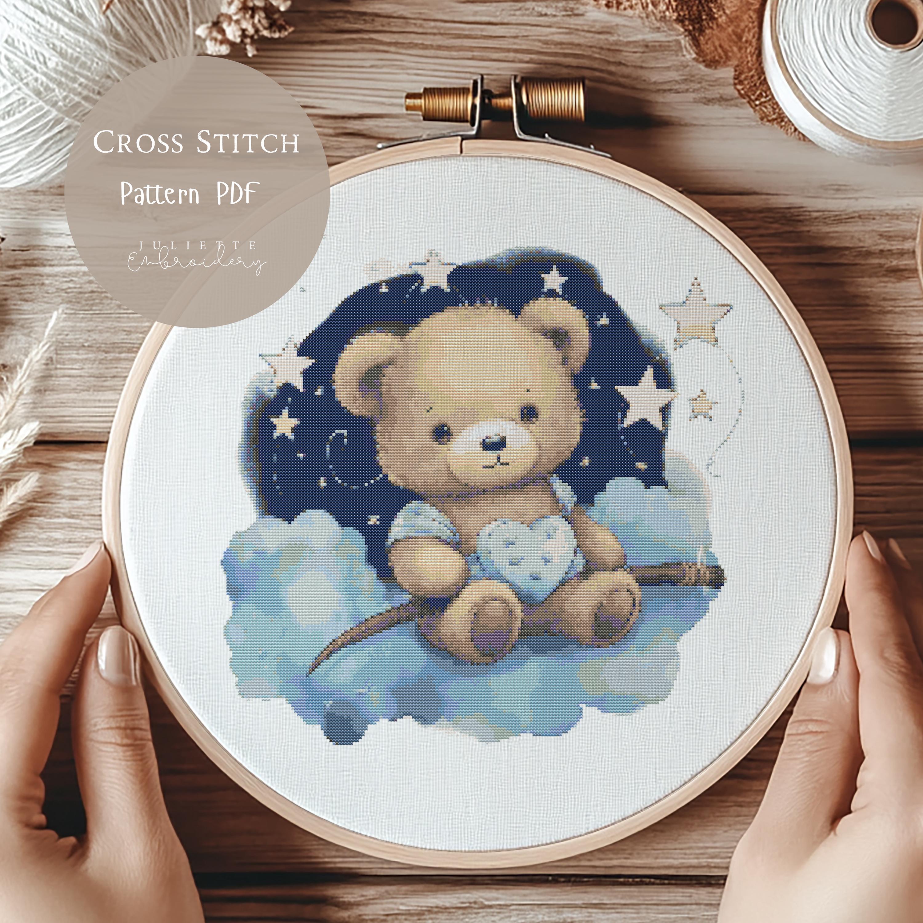 Cross Stitch Pattern Teddy Bear |nursery Blue Teddy Bear Embroidery Designs  Pdf|modern Cross Stitch Designs|digital Cross Stitch Pattern|136 - Etsy, image size:3000x3000