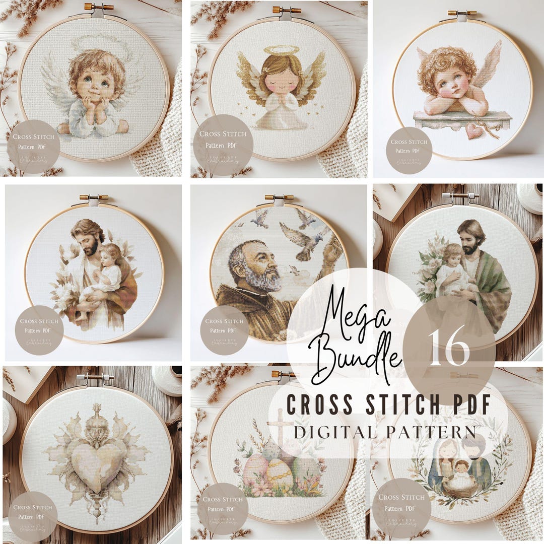 Bundle 16 Cross Stitch Pattern Virgin Mary | Jesus Christ Embroidery ...