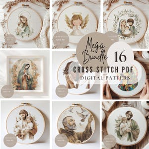 Paquete de 16 patrones de punto de cruz Virgen María / Jesucristo Diseño de bordado PDF / Diseños religiosos de punto de cruz Patrón digital / 232
