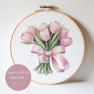 Patrón de punto de cruz: Tulipanes, flores, bordados florales en PDF, diseños modernos de punto de cruz, patrón digital de punto de cruz, 137
