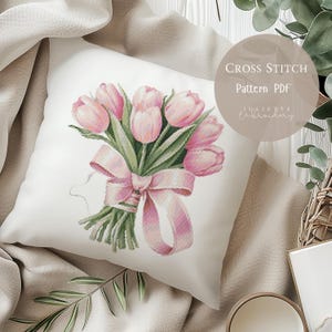 Patrón de punto de cruz: Tulipanes, flores, bordados florales en PDF, diseños modernos de punto de cruz, patrón digital de punto de cruz, 137