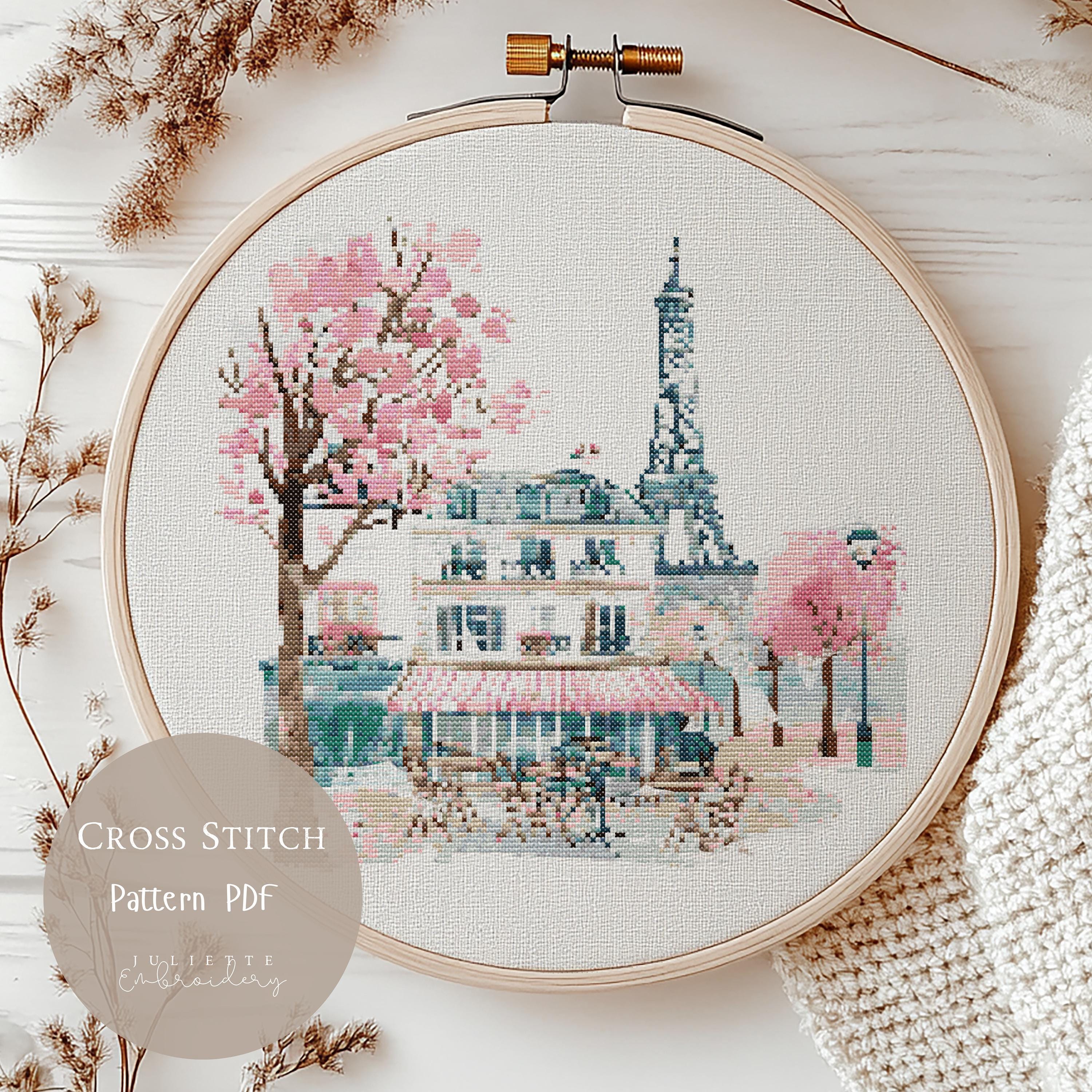 クロスステッチパターン パリ市 | 都市景観刺繍デザイン PDF | モダン