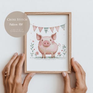 Fête de cochon drôle de motif de point de croix | Motifs de broderie pour chambre d&#39;enfant avec animaux de la ferme PDF | Modèle de conception numérique moderne au point de croix | 287