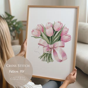 Patrón de punto de cruz: Tulipanes, flores, bordados florales en PDF, diseños modernos de punto de cruz, patrón digital de punto de cruz, 137