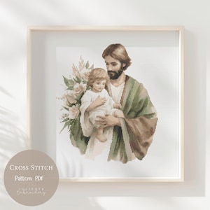 Cross Stitch Pattern Saint Joseph and Jesus |Religious Embroidery Designs PDF| Modern Cross Stitch Designs|Digital Cross Stitch Pattern|209