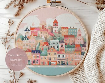 クロスステッチパターン パリの街並み | 都市の刺繍デザイン PDF