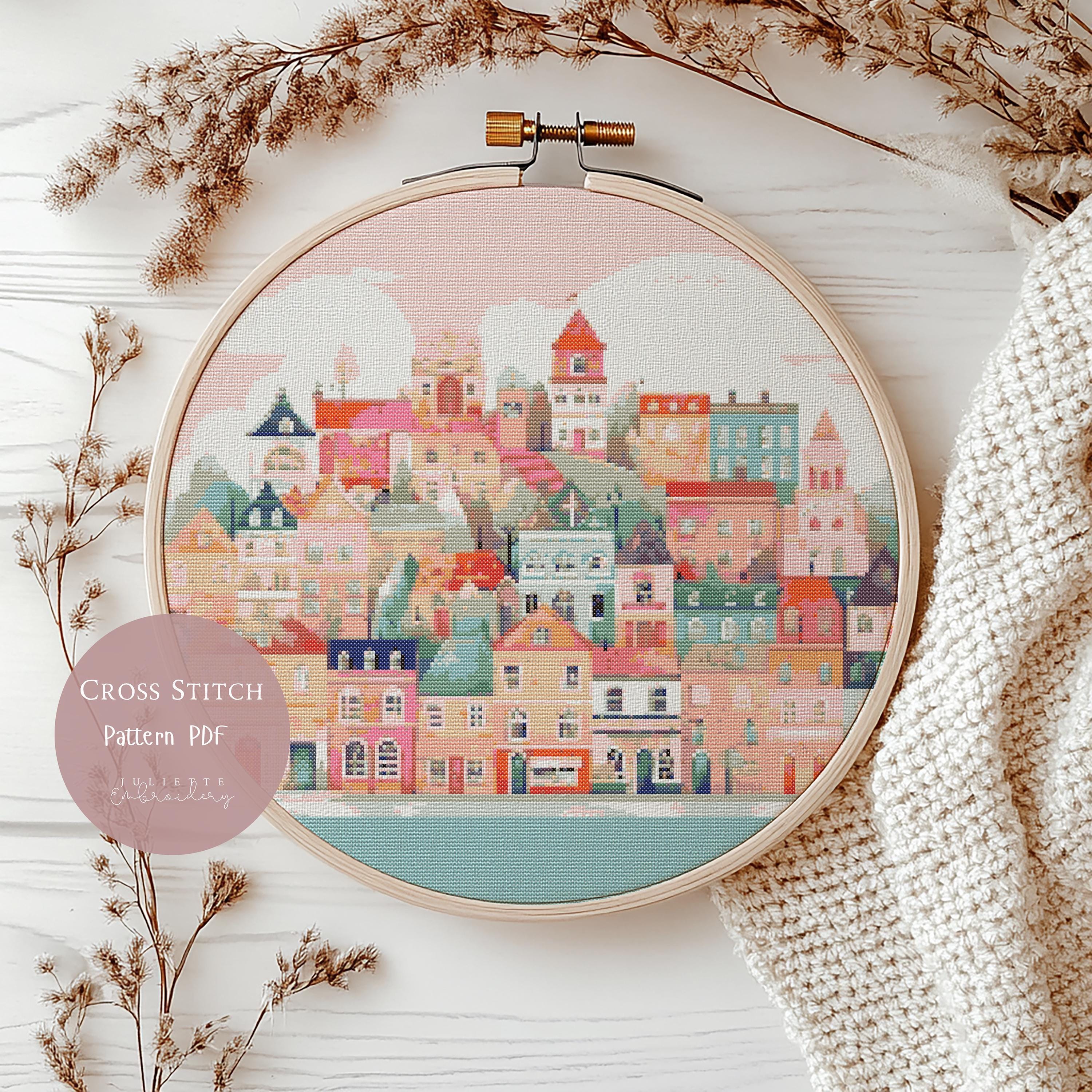 クロスステッチパターン パリの街並み | 都市の刺繍デザイン PDF