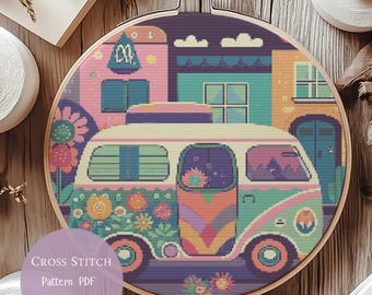 Cross Stitch Pattern Vintage Van |Car Embroidery Designs PDF| Modern Cross Stitch Designs|Cross Stitch|Digital Cross Stitch Pattern| 64