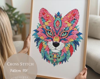Cross Stitch Pattern Wolf Mandala |Mandala Animal Embroidery Designs PDF|Modern Cross Stitch Designs |Digital Cross Stitch Pattern| 176
