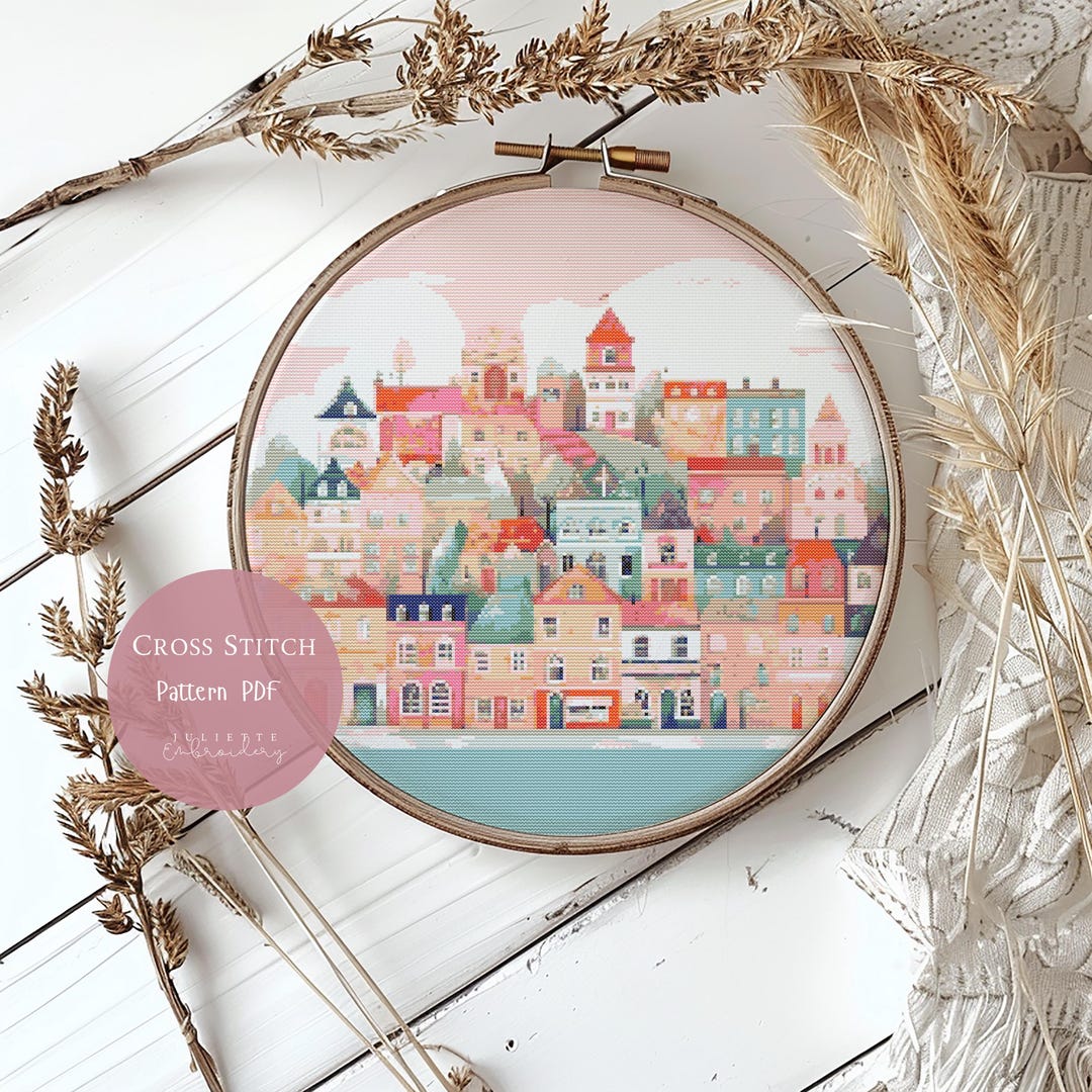 クロスステッチパターン パリの街並み | 都市の刺繍デザイン PDF
