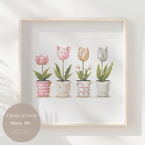 Patrón de punto de cruz: Tulipanes, flores, bordados florales en PDF, diseños modernos de punto de cruz, patrón digital de punto de cruz, 225