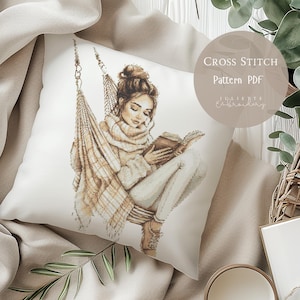 Cross Stitch Pattern Woman Reading |Beauty Girl Embroidery Designs PDF| Modern Cross Stitch Designs| Digital Cross Stitch Pattern| 194