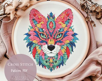 Cross Stitch Pattern Wolf Mandala |Mandala Animal Embroidery Designs PDF|Modern Cross Stitch Designs |Digital Cross Stitch Pattern| 176