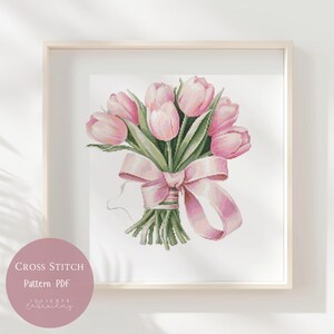 Patrón de punto de cruz: Tulipanes, flores, bordados florales en PDF, diseños modernos de punto de cruz, patrón digital de punto de cruz, 137