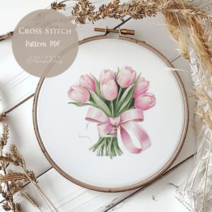 Patrón de punto de cruz: Tulipanes, flores, bordados florales en PDF, diseños modernos de punto de cruz, patrón digital de punto de cruz, 137