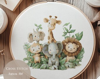 クロスステッチパターン サバンナアニマル | 保育園向け刺繍デザイン