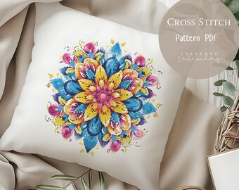 Cross Stitch Pattern Flower Mandala |Mandala Floral Embroidery Designs PDF|Modern Cross Stitch Designs |Digital Cross Stitch Pattern| 40