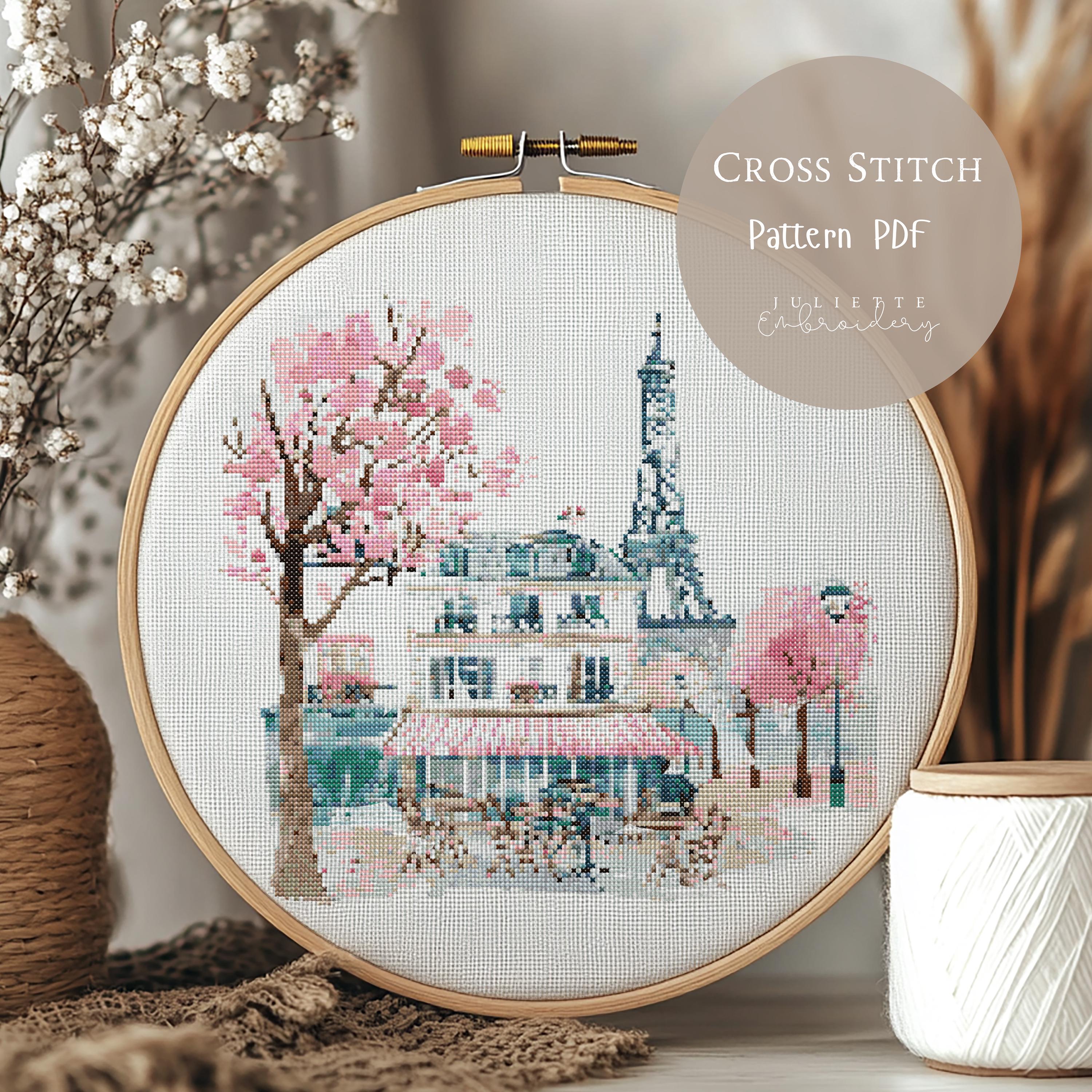 クロスステッチパターン パリ市 | 都市景観刺繍デザイン PDF | モダン