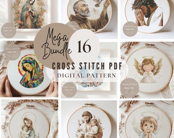 Paquete de 16 patrones de punto de cruz Virgen María / Jesucristo Diseño de bordado PDF / Diseños religiosos de punto de cruz Patrón digital / 232