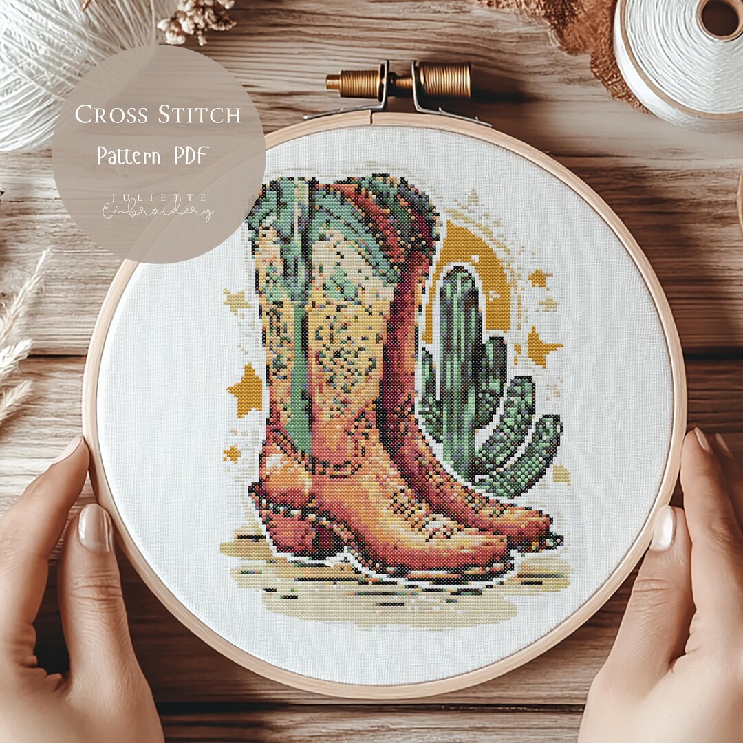 Cross Stitch Pattern Western Boots| Cow Boots Embroidery Designs PDF ...