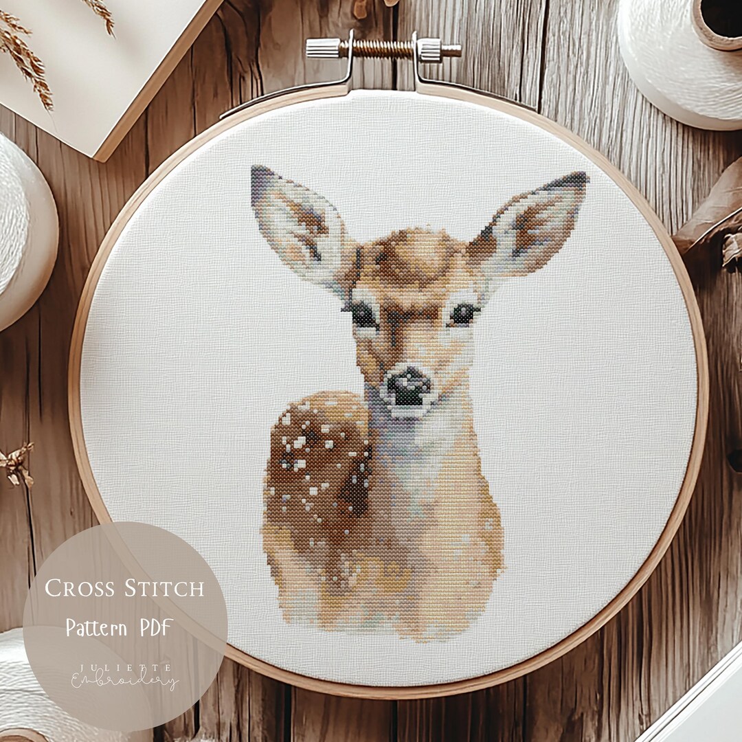 Cross Stitch Pattern Baby Deer | Winter Embroidery Designs PDF | Modern ...