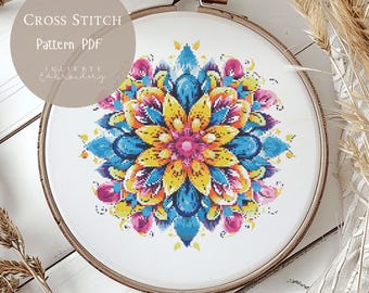 Cross Stitch Pattern Flower Mandala |Mandala Floral Embroidery Designs PDF|Modern Cross Stitch Designs |Digital Cross Stitch Pattern| 40