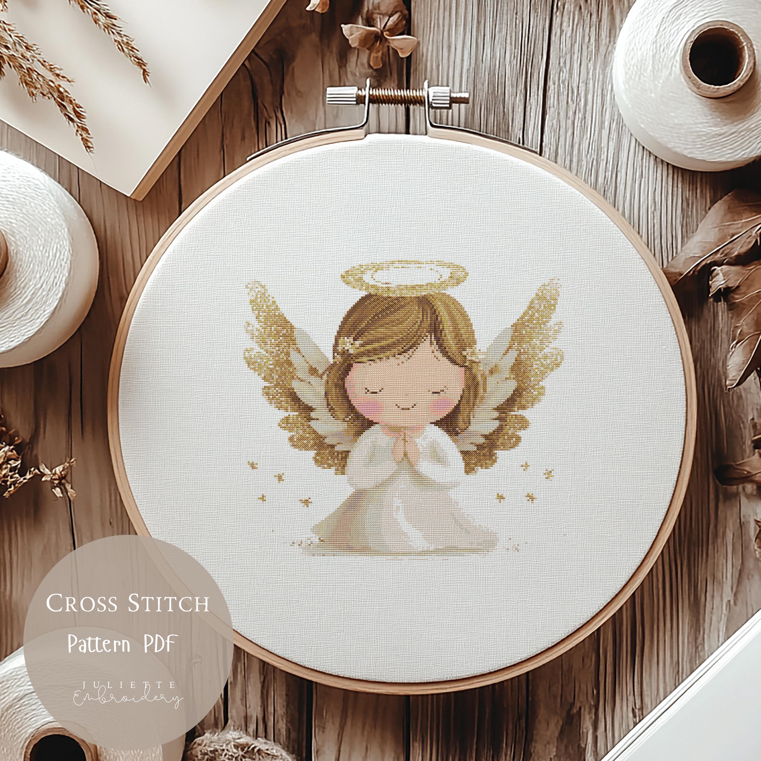 クロスステッチパターンかわいい天使 | 守護天使の刺繍デザイン PDF