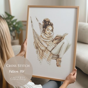 Cross Stitch Pattern Woman Reading |Beauty Girl Embroidery Designs PDF| Modern Cross Stitch Designs| Digital Cross Stitch Pattern| 194