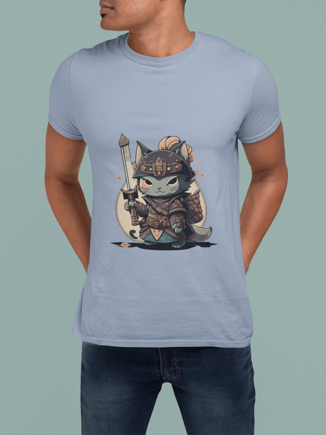 Samuri Cat Shirt Anime Cat Shirt Kawaii Cat Tshirt Anime Etsy