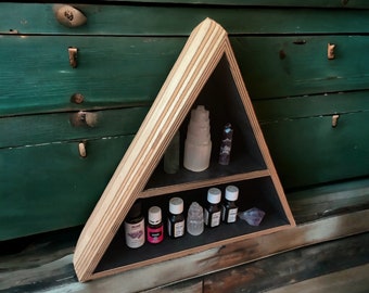 Handcrafted triangle shelf | Crystal shelf | Essential oil shelf | Handmade artisanal wood shelf