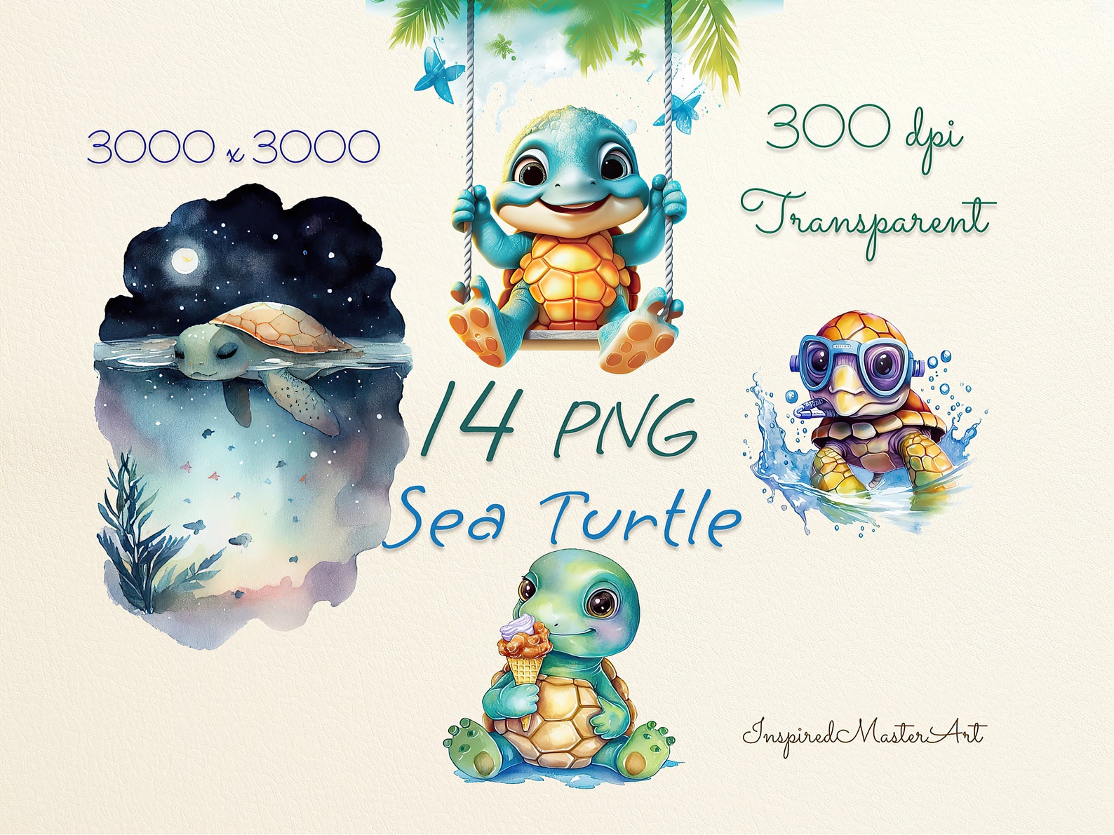 Baby Sea Turtle Clipart: Watercolor Nursery Decor, Graphics, Ocean ...