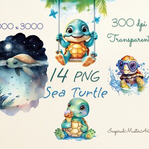 Baby Sea Turtle Clipart: Watercolor Nursery Decor, Graphics, Ocean Animal PNG, Scrapbooking, Invitations & Card Making, free commercial use.