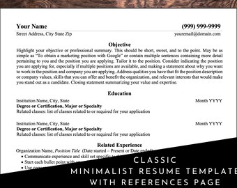 Classic Minimalist Resume Template - Friendly, Basic, Clean Design & Fully Editable (MS Word, Google Docs, Pages)