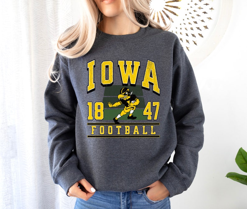 Iowa Football Vintage Style Sweatshirt Iowa Hawkeyes Football Crewneck