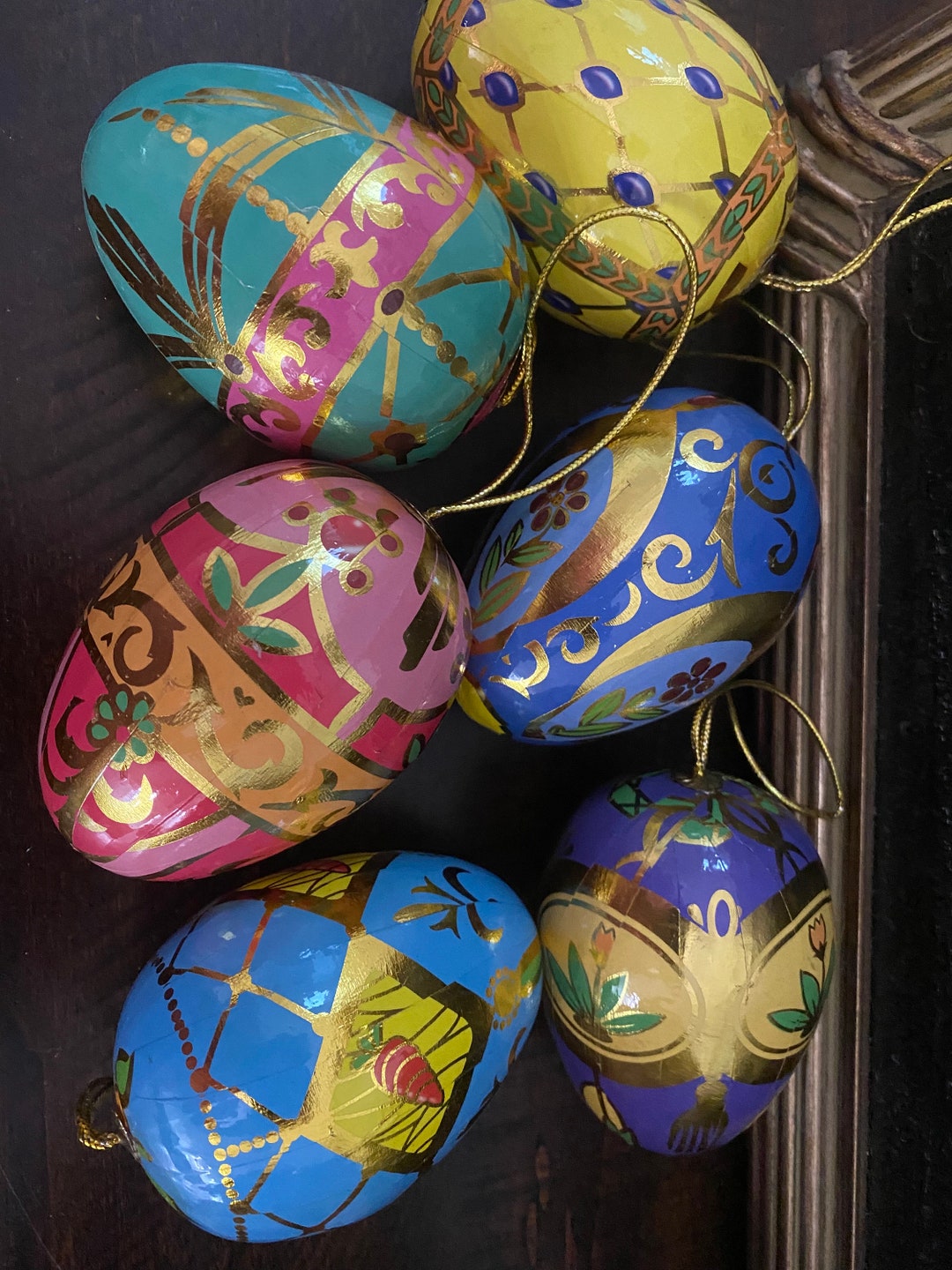 Decoupage Vintage Easter Egg Ornaments. Set of 6. Comes With Decorative