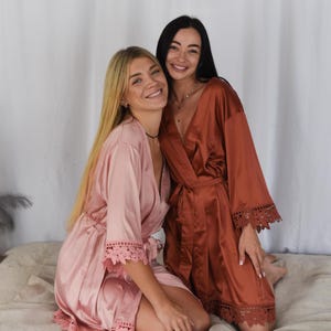 Lace Satin Bridesmaid Robes: Bridal Party Kimono