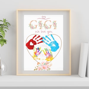 Gigi cadeau van kleinkinderen DIY Kid Craft handafdruk ambachtelijke Moederdag Gigi cadeau handafdruk kunstcadeau voor oma afdrukbare kunst handafdruk