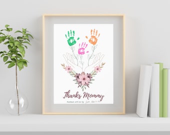 Mother's Day Handprint Art: Personalized Floral Bouquet Keepsake (PDF/PNG)