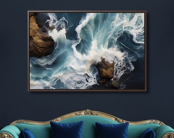 Aerial Ocean View Canvas Print: Crashing Waves, Coastal Home Decor