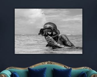 Boy Diver Acrylic Print: Black and White Tempered Glass Wall Art