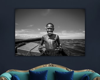 Fisherman Portrait Acrylic Print: Black and White Wall Art