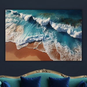 Arte da parete con stampa vista aerea dell&#39;oceano Stampa su acrilico Stampa aerea tropicale con vista sulla spiaggia Arte da parete in vetro temperato, regalo per la spiaggia dell&#39;oceano, regalo per il papà, Natale