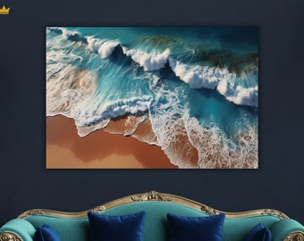 Tropical Beach Aerial View: Ocean Waves Acrylic Wall Art