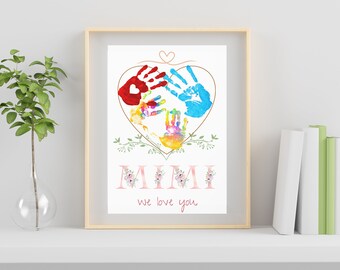 Mother's Day Handprint Craft for Mimi Customizable Kids Artwork Digital Download Love Heart Keepsake