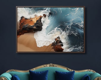 Aerial Ocean Canvas Print: Crashing Waves, Coastal Home Decor