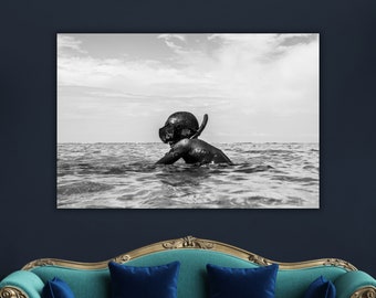 Boy Diver Acrylic Print: Black and White Portrait, Tempered Glass Wall Art