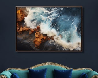 Aerial Ocean Canvas Print: Crashing Waves, Coastal Home Decor