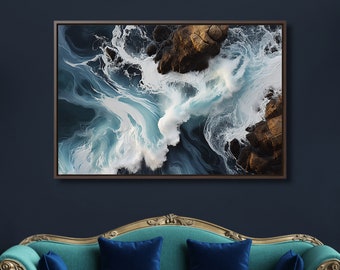 Aerial Ocean Canvas Print: Crashing Waves, Coastal Home Decor