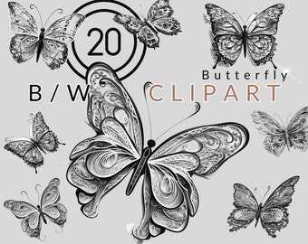 Butterfly Clipart Set Insect Black White Images for Scrapbooking Clipart Invitations Designs Social Media